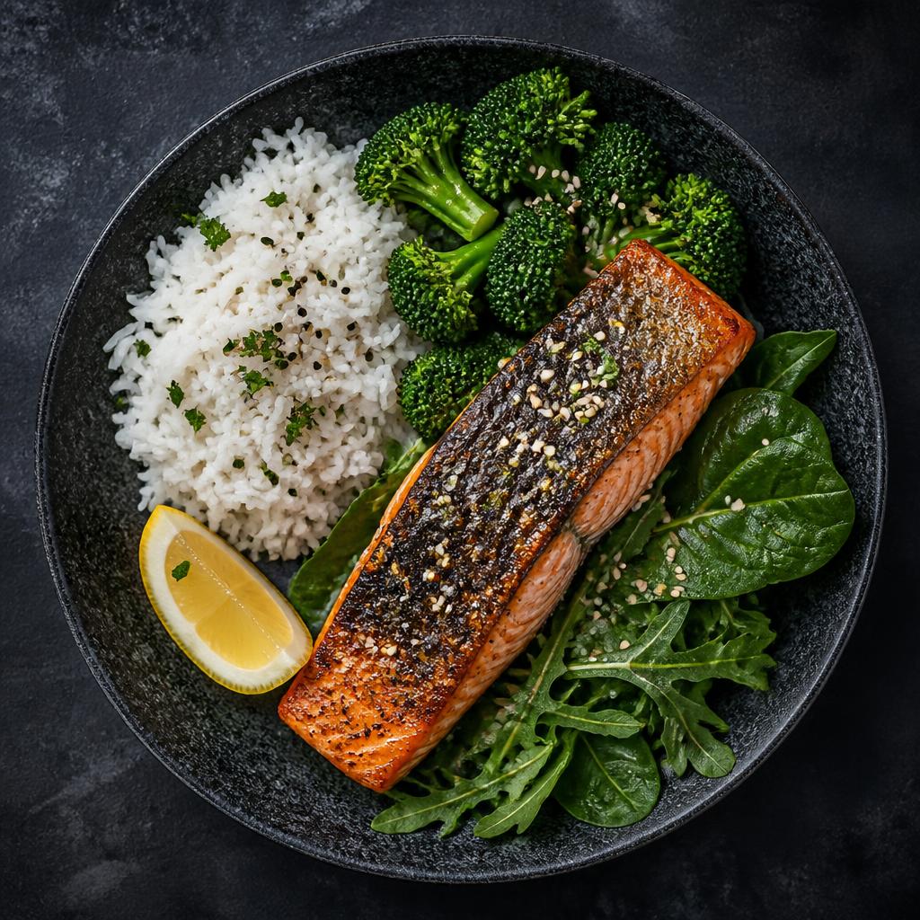 Salmon, Broccoli & Rice with Greens
